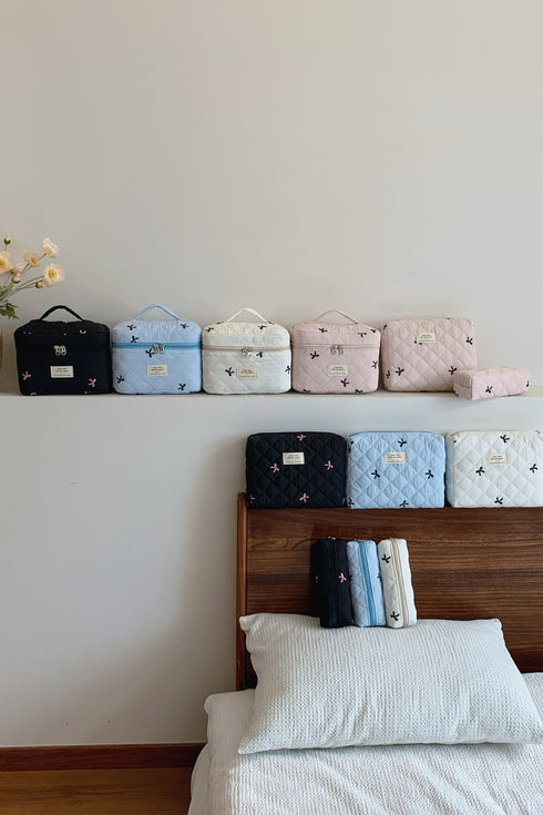 3 Piece Bow Quilted Cloth Storage Bag Set - Odaingerous
